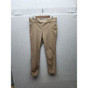 Anne Klein Womens Plaid Slim Fit Pants Size L Checkered Brown & Beige Pattern
